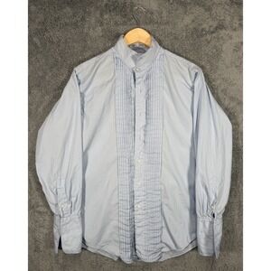 Gitman Bros Tuxedo Shirt Mens 16.5/33 Blue French Cuffs Ruffles All Cotton USA